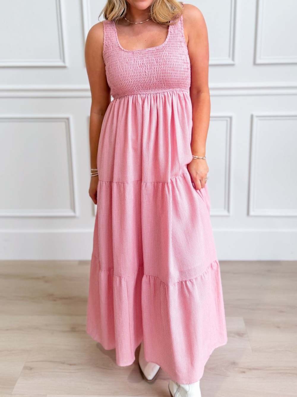 Baevely Pink Smocked Tank Maxi Dress